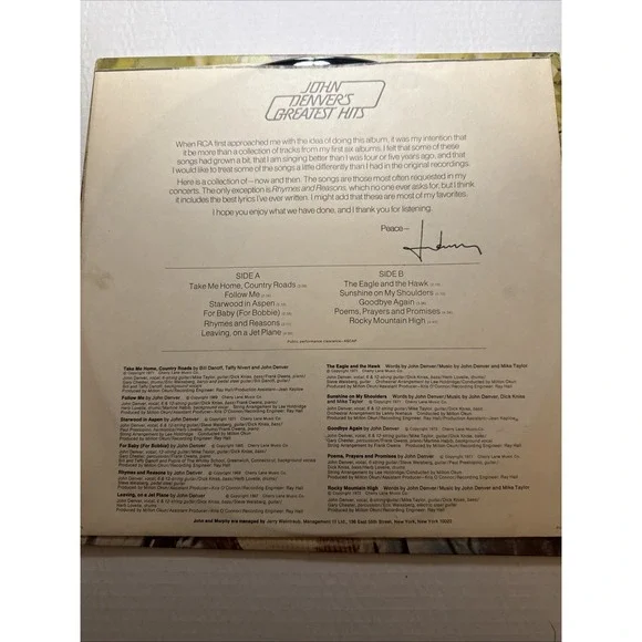 Vinyl Record LP John Denver's Greatest Hits VG - Picture 5 of 5